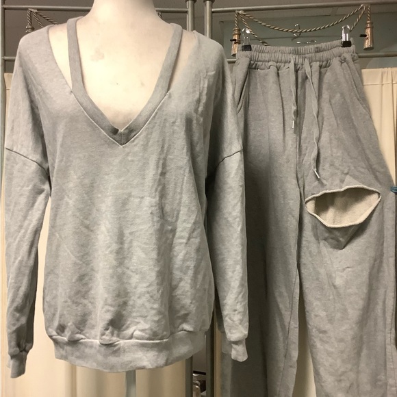 Storets Nadia High Rise Slash Wide-Leg Cropped Sweatpants XS/S - Picture 1 of 15
